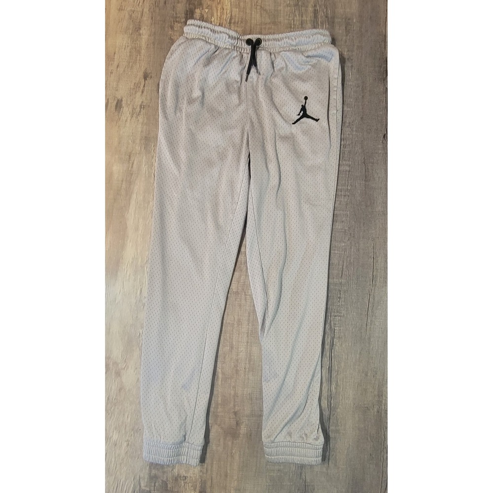 Jordan Boys Grey Mesh Jogger Pants Jumpman Logo Athletic Sweatpants Large 12-13Y